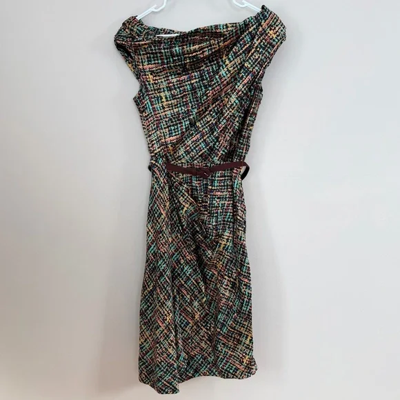 Byron Lars Beauty Mark Draped Shoulder Tweed-Inspired Silk Blend Dress – Size 4 - Picture 3 of 10